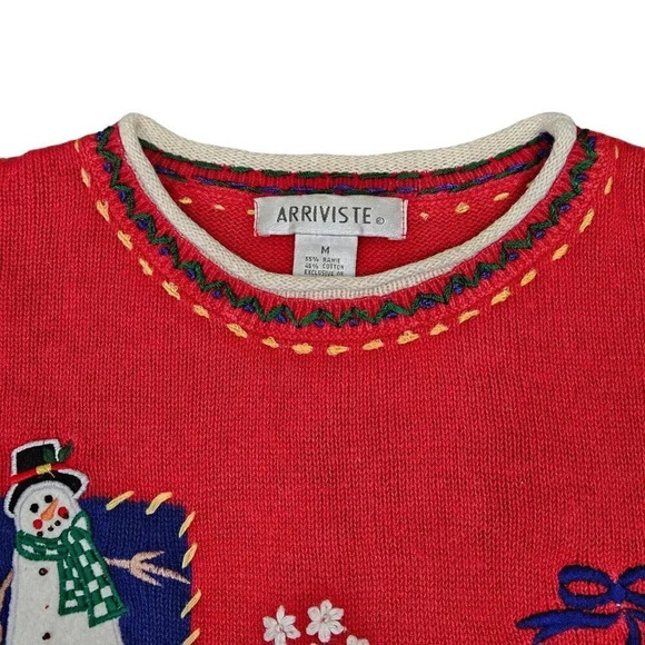 Arriviste Christmas Sweater Size Medium Vintage Ugly Red Snowman Long Sleeve - Picture 2 of 7